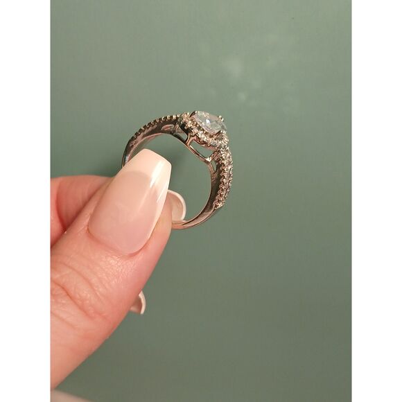 Women's 3.50Ct Pear-Cut Lab Diamond Halo Engagement Ring – 14K White Gold Plated - Picture 5 of 14